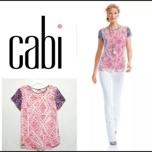 Cabi Croquette Geo pink & blue print blouse small